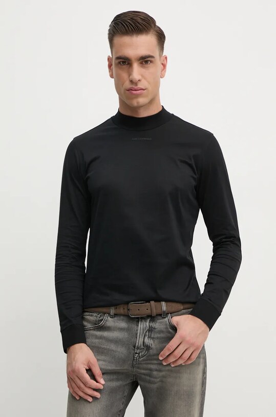 Bavlněné tričko s dlouhým rukávem Karl Lagerfeld černá 544200.755001