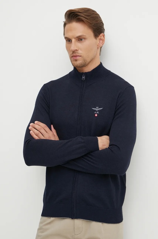Aeronautica Militare cardigan din lana imprimeu bleumarin MA1390L415