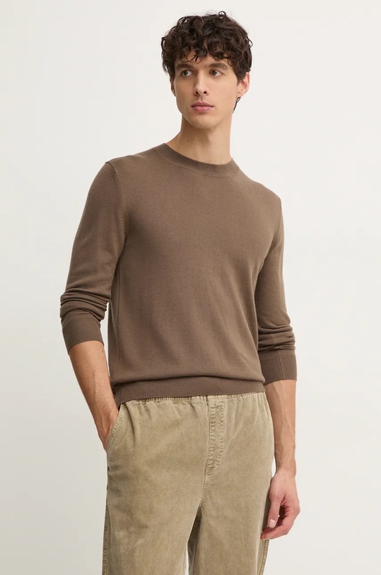 Sisley sweter wełniany okrągły brązowy 11BAS100Y