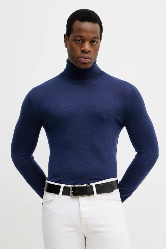 Sisley sweter wełniany okrągły granatowy 11BAS200A