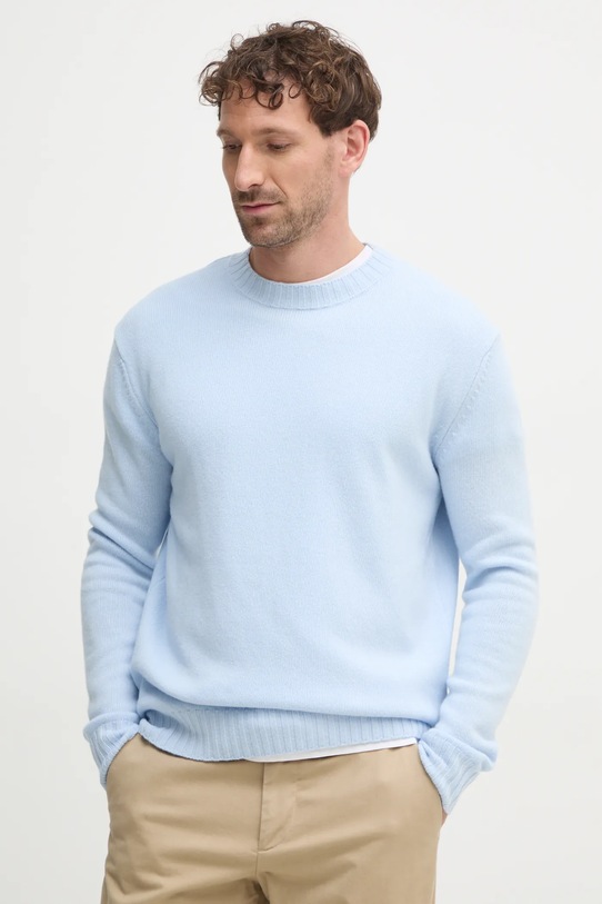 Sisley sweter wełniany okrągły niebieski 1244S102F