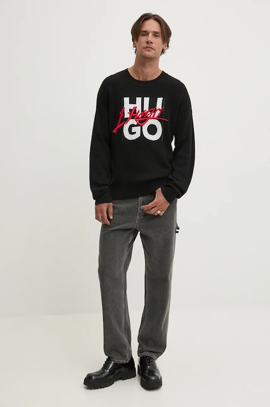 HUGO sweter bawełniany 50524553 czarny AW24