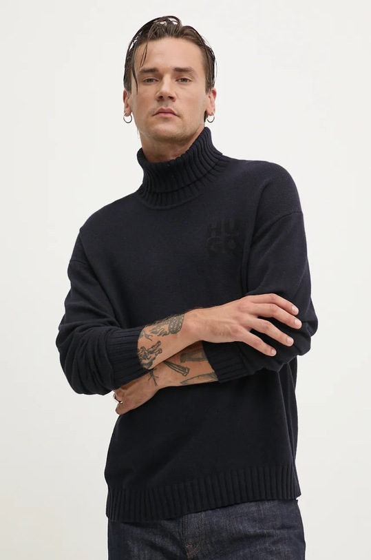 Вовняний светр HUGO тонкий темно-синій 50527327