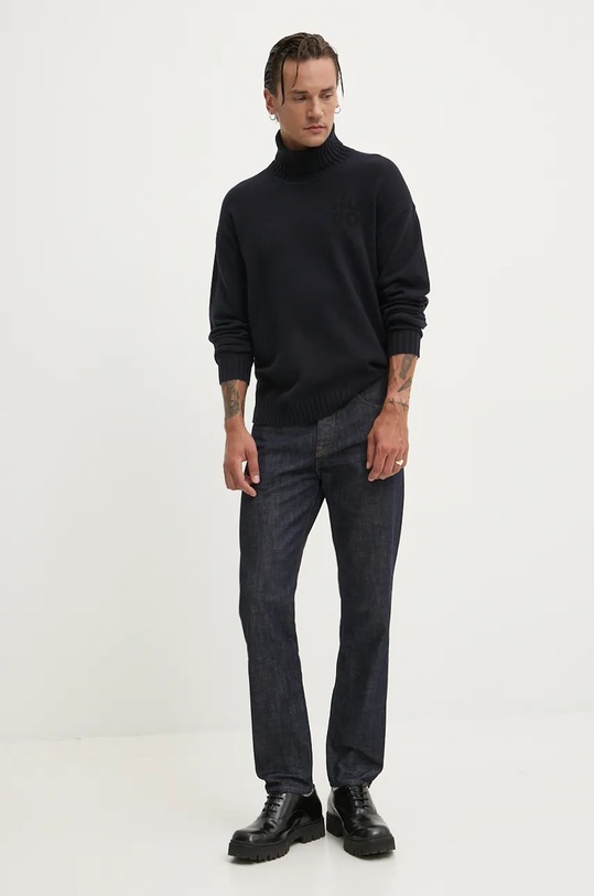 Вовняний светр HUGO 50527327 темно-синій AW24