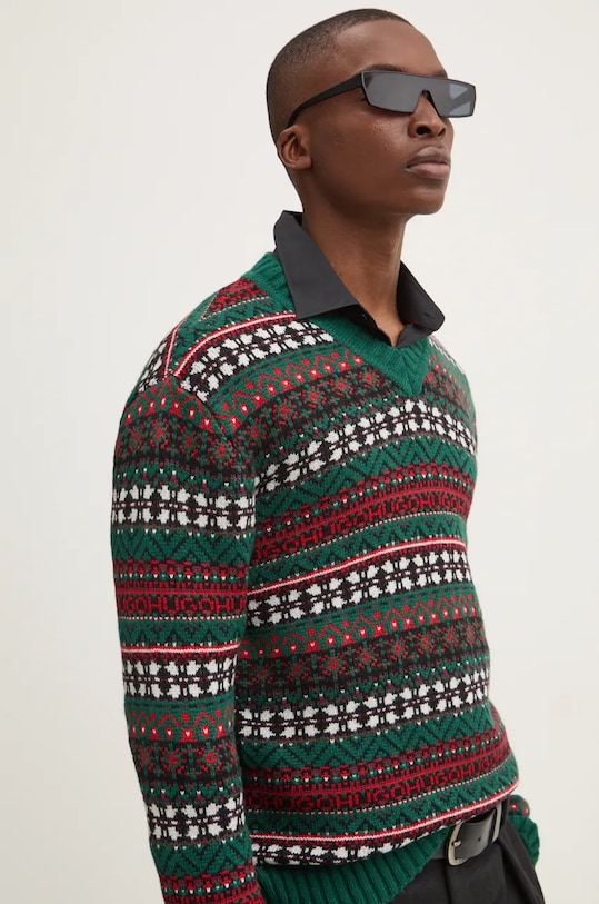 Вовняний светр HUGO вовна зелений 50524563