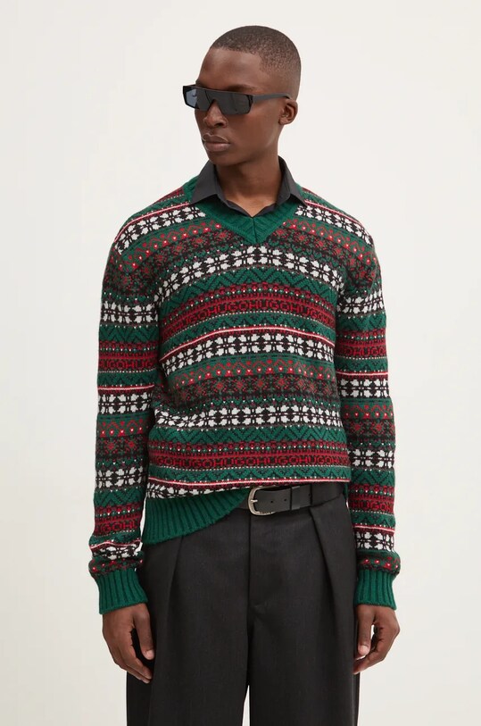 Вовняний светр HUGO зелений 50524563