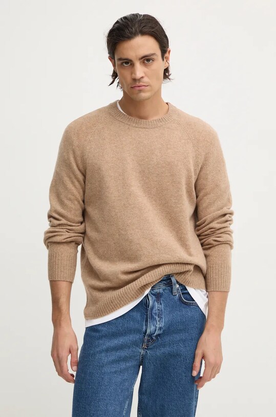 Calvin Klein sweter wełniany okrągły brązowy K10K113388
