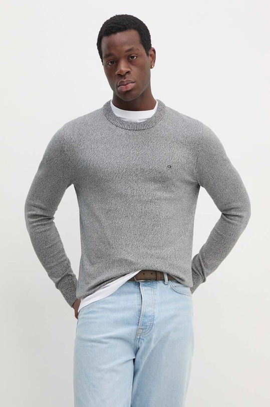 Bavlněný svetr Calvin Klein kulatý šedá K10K113419