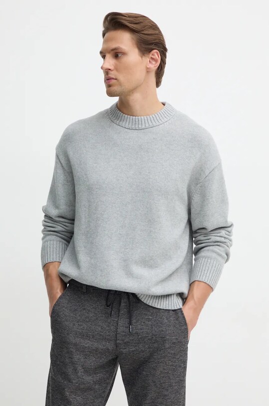 Sveter s prímesou vlny Calvin Klein Jeans s prímesou vlny sivá J30J326195