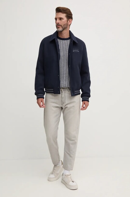 Guess sweter z domieszką wełny EMMANUEL M4BR13.Z3HB0 granatowy AW24