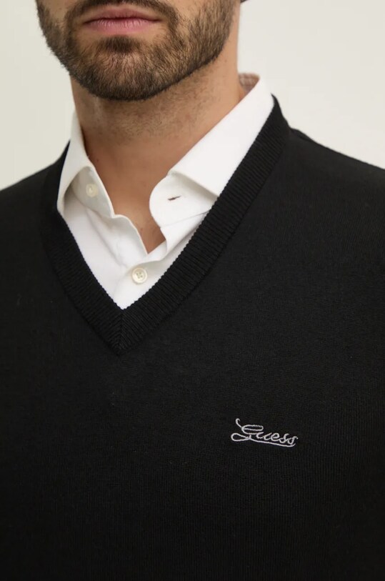 Svetr z hedvábné směsi Guess DAREN M4YR02.Z3052 černá