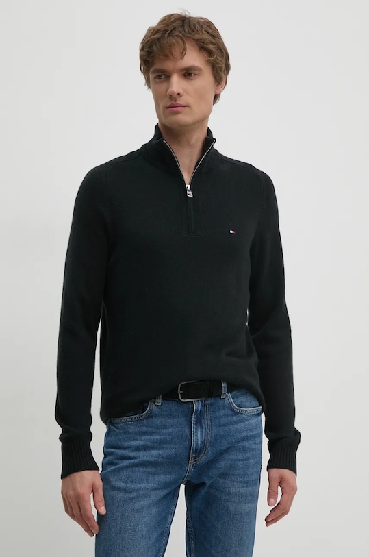 Tommy Hilfiger pulover de lana subtiri negru MW0MW36536