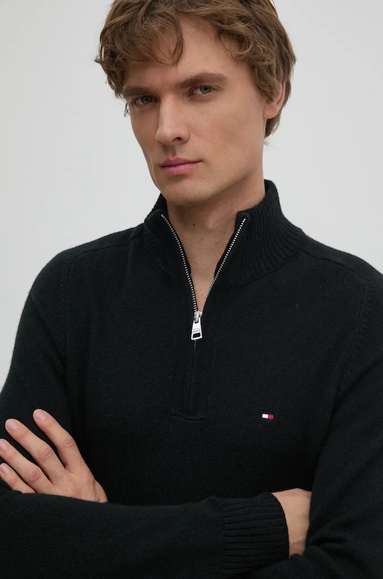 Tommy Hilfiger pulover de lana negru MW0MW36536