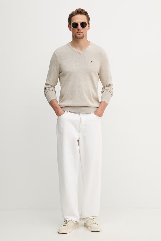 Tommy Hilfiger πουλόβερ ανδρικό βαμβακερό MW0MW14745 μπεζ SS26