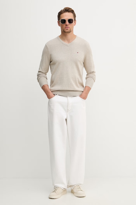 Tommy Hilfiger πουλόβερ ανδρικό βαμβακερό MW0MW14745 μπεζ SS26