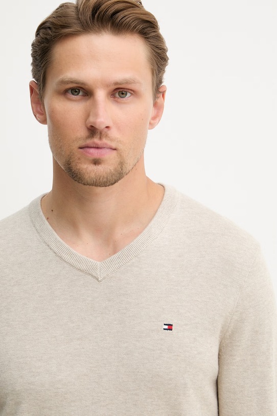 Tommy Hilfiger πουλόβερ ανδρικό βαμβακερό μπεζ MW0MW14745