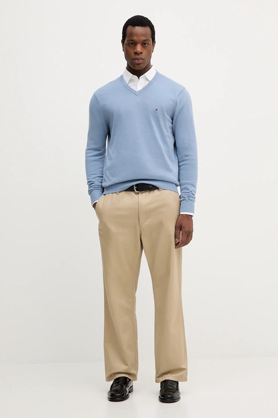 Памучен пуловер Tommy Hilfiger MW0MW14745 син SS25