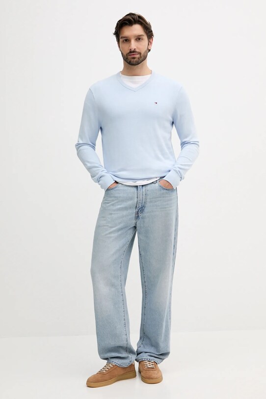 Tommy Hilfiger pulover de bumbac MW0MW14745 albastru SS25