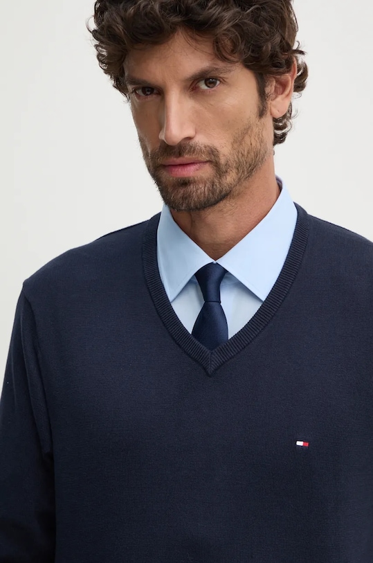 Bavlněný svetr Tommy Hilfiger námořnická modř MW0MW14745