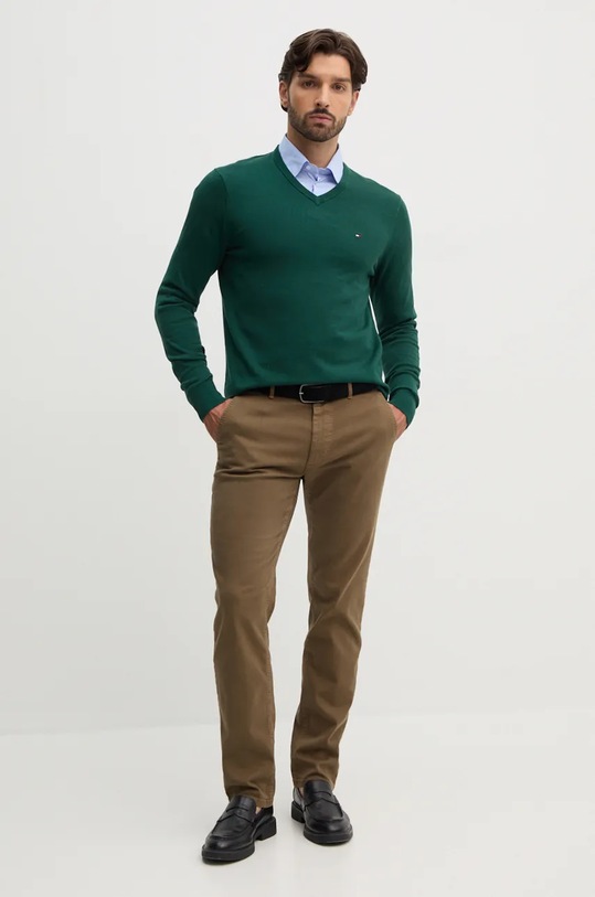 Tommy Hilfiger pulover de bumbac MW0MW14745 verde AW25