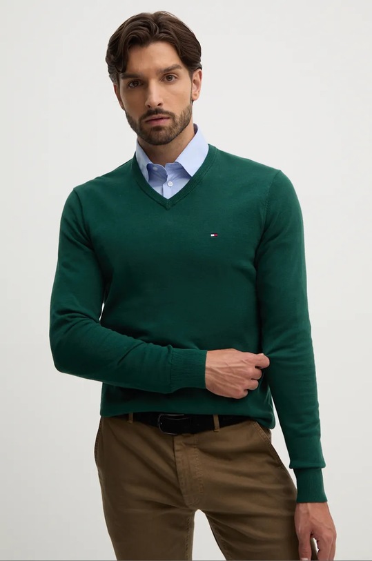 Tommy Hilfiger pulover de bumbac verde MW0MW14745