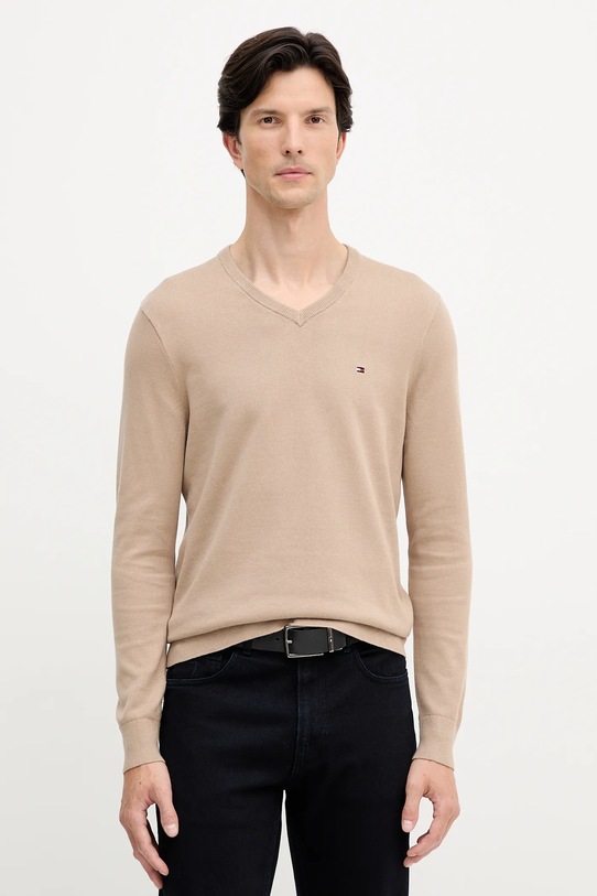 Βαμβακερό πουλόβερ Tommy Hilfiger βαμβάκι μπεζ MW0MW14745