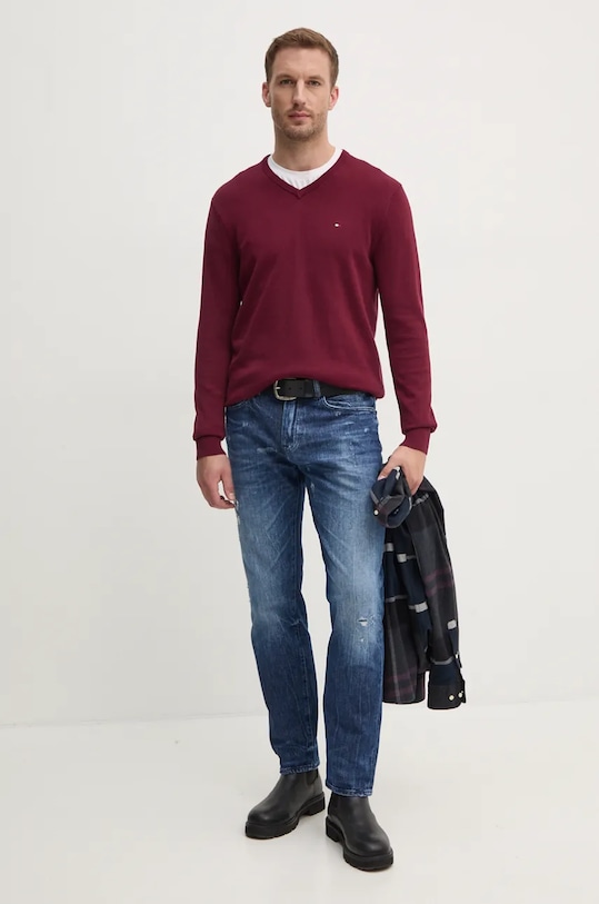 Bavlněný svetr Tommy Hilfiger MW0MW14745 burgundské AW25