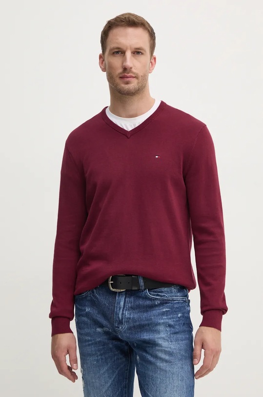 Bavlněný svetr Tommy Hilfiger burgundské MW0MW14745