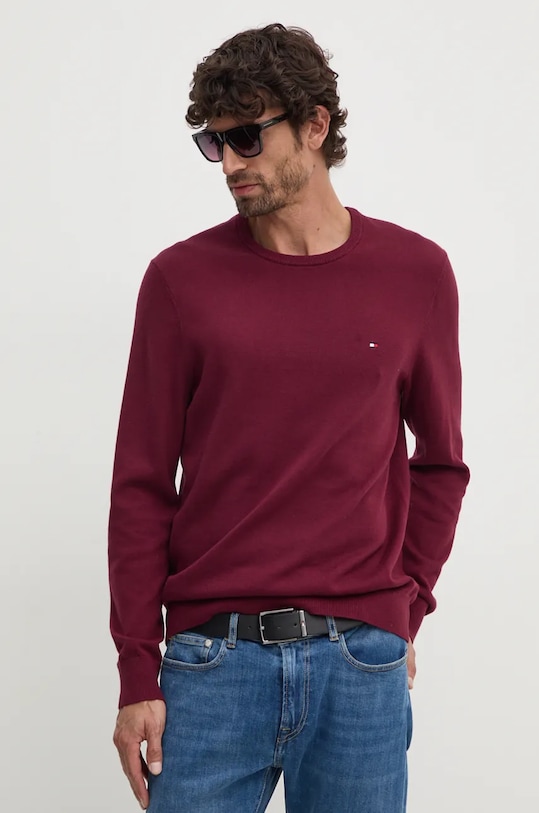 Βαμβακερό πουλόβερ Tommy Hilfiger βαμβάκι μπορντό MW0MW14748