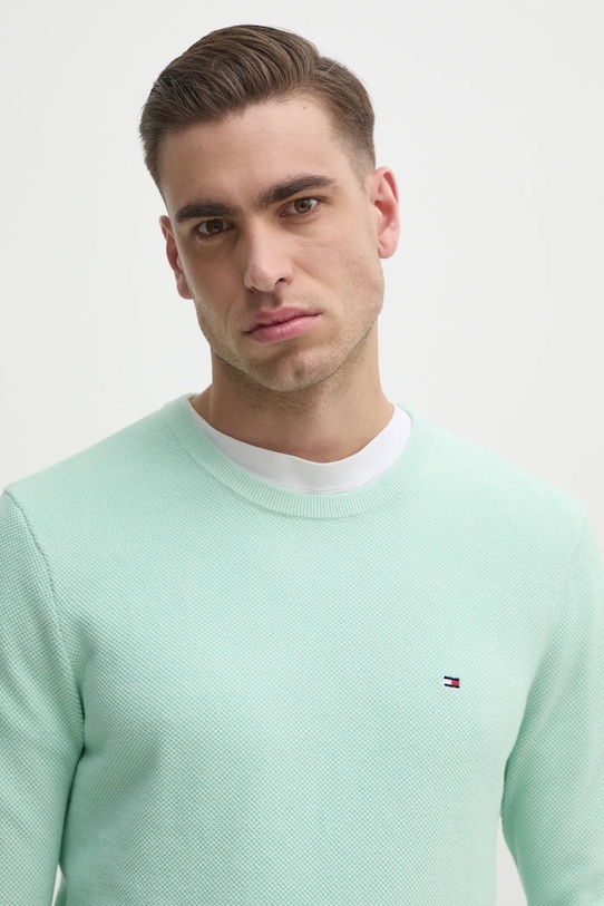 Βαμβακερό πουλόβερ Tommy Hilfiger πράσινο MW0MW36347