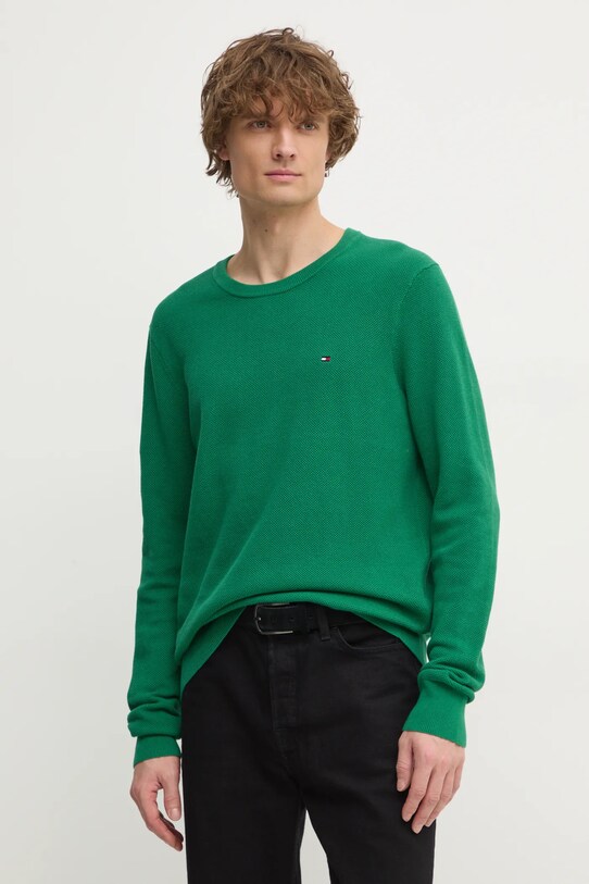 Бавовняний светр Tommy Hilfiger зелений MW0MW36347