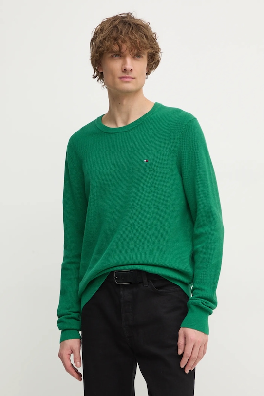 Tommy Hilfiger sweter bawełniany zielony MW0MW36347