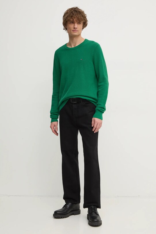 Бавовняний светр Tommy Hilfiger MW0MW36347 зелений SS25
