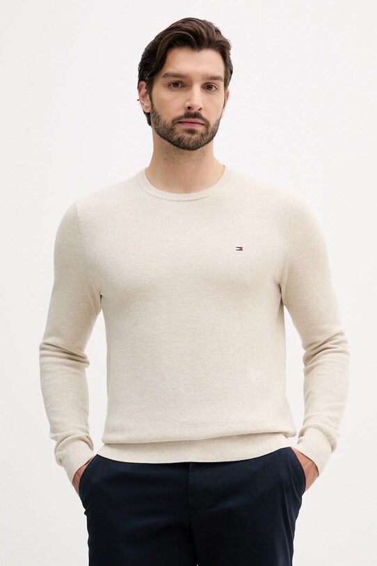 Tommy Hilfiger pulover de bumbac subtiri bej MW0MW36347