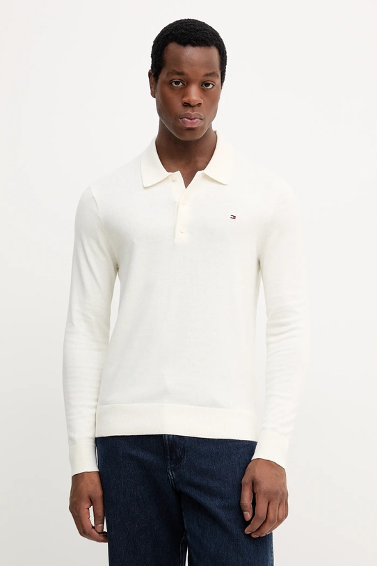 Svetr s příměsí kašmíru Tommy Hilfiger propínací béžová MW0MW36519