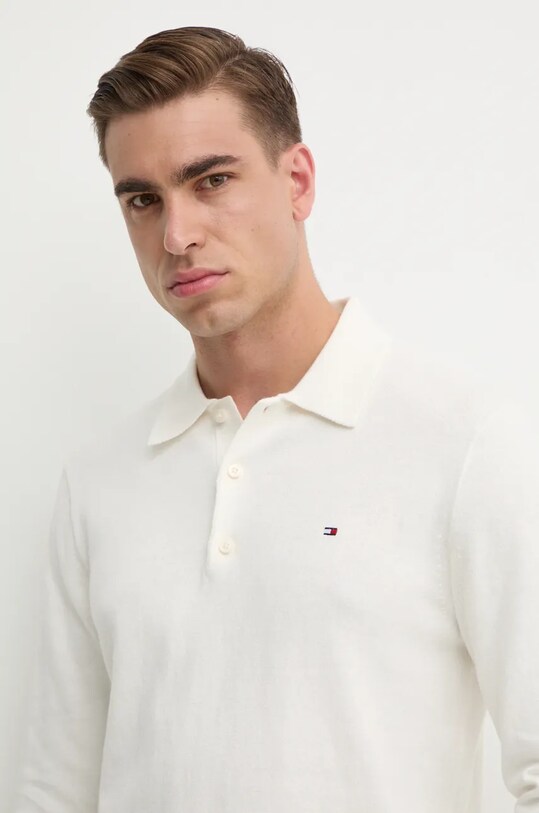 Tommy Hilfiger sweter z domieszką kaszmiru beżowy MW0MW36519