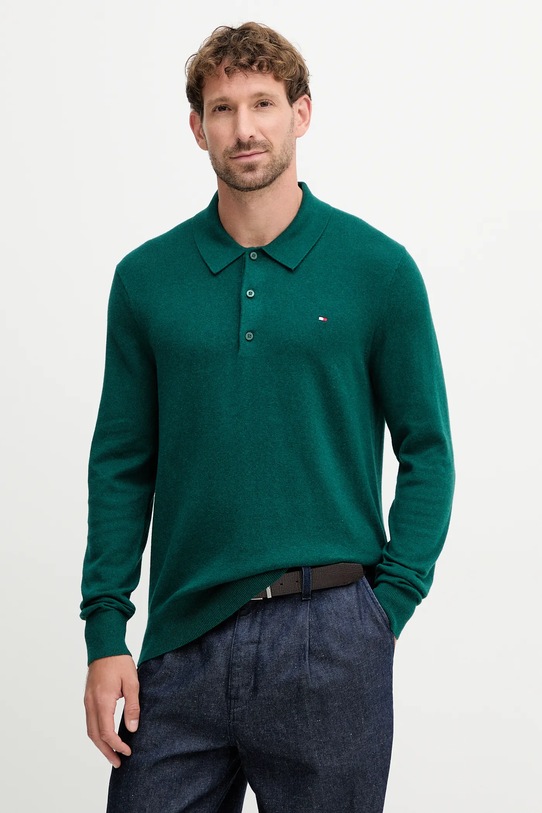 Tommy Hilfiger sweter z domieszką kaszmiru zapinany zielony MW0MW36519