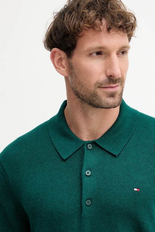 Tommy Hilfiger sweter z domieszką kaszmiru zielony MW0MW36519