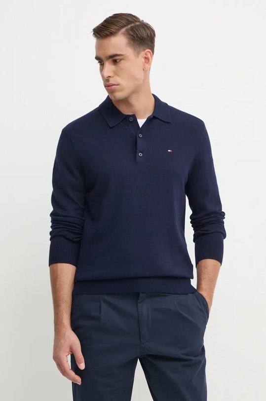 Pulover s dodatkom kašmira Tommy Hilfiger bez uzorka mornarsko plava MW0MW36519