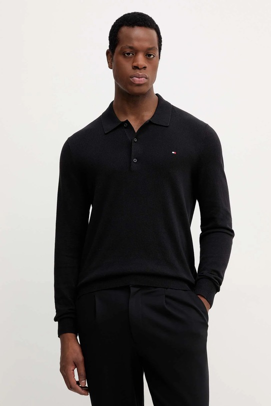 Svetr s příměsí kašmíru Tommy Hilfiger propínací černá MW0MW36519
