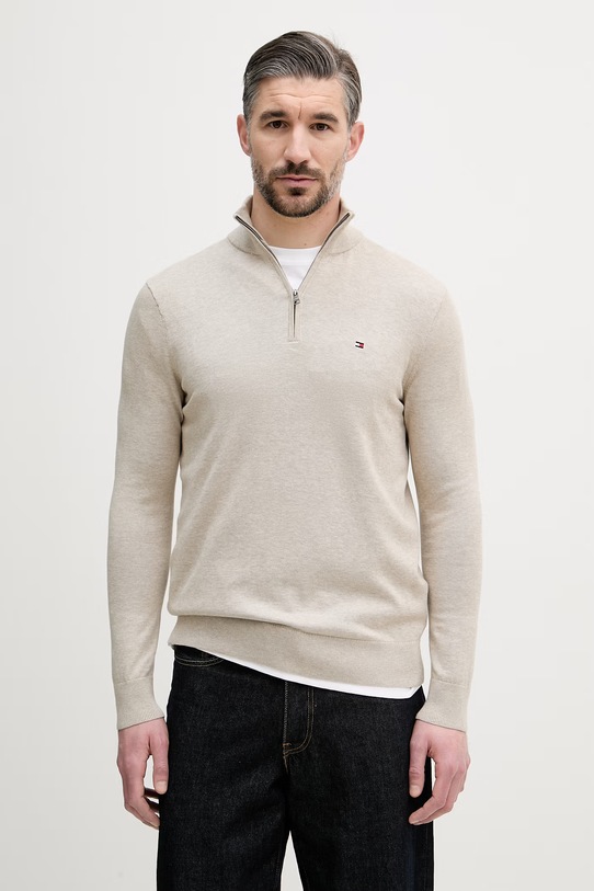 Tommy Hilfiger πουλόβερ ανδρικό βαμβακερό μπεζ MW0MW37331