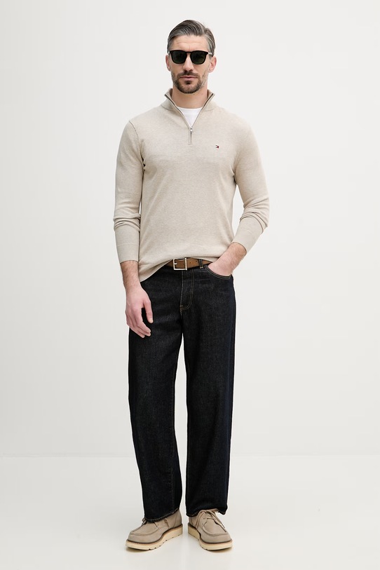 Tommy Hilfiger πουλόβερ ανδρικό βαμβακερό MW0MW37331 μπεζ SS26