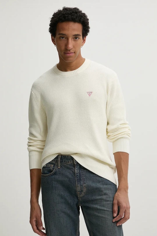 Guess Jeans sweter bawełniany aplikacja beżowy M4BR30.Z3HM1