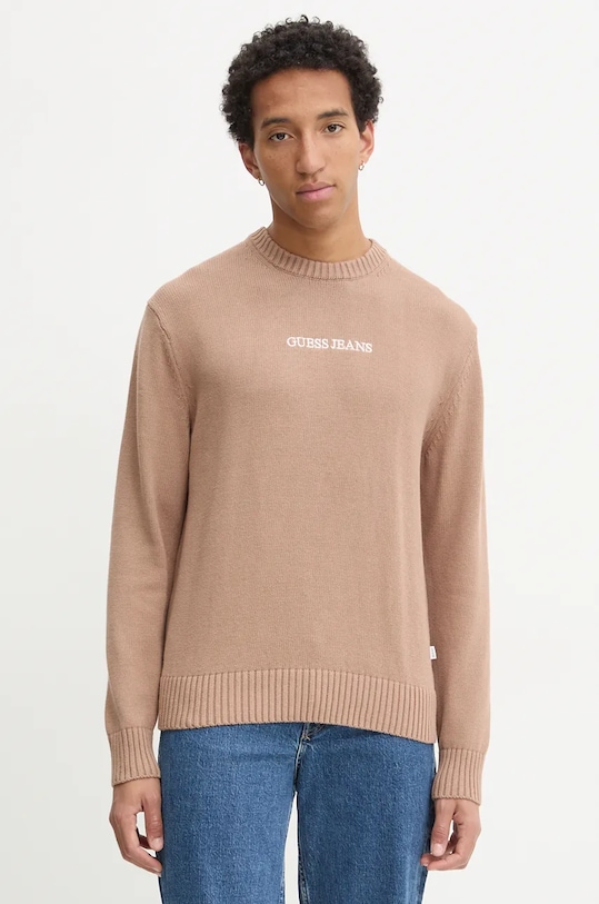 Guess Jeans sweter bawełniany aplikacja beżowy M4BR31.Z3HM1