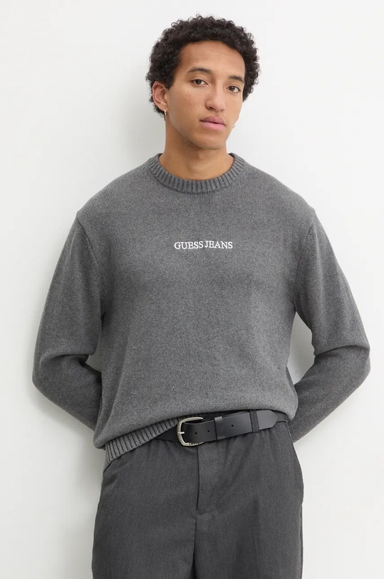 Guess Jeans sweter bawełniany aplikacja szary M4BR31.Z3HM1