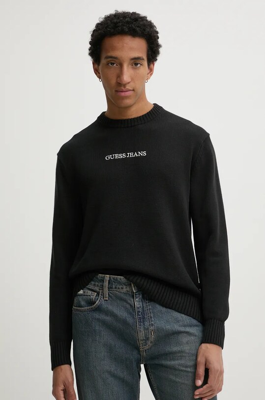Хлопковый свитер Guess Jeans аппликация чёрный M4BR31.Z3HM1