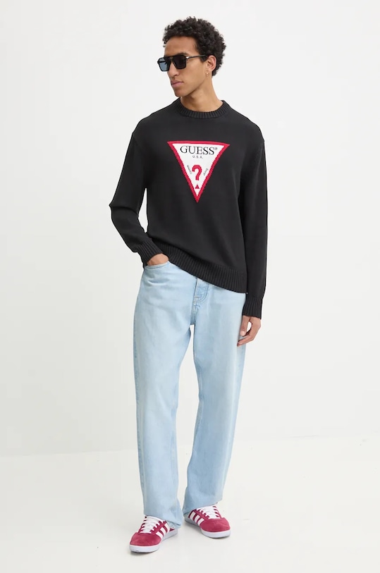 Βαμβακερό πουλόβερ Guess Jeans M4BR32.Z3HM1 μαύρο AW25