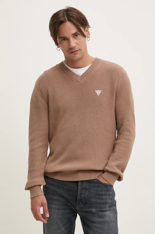 Bavlněný svetr Guess Jeans kulatý hnědá M4BR33.Z3HM1