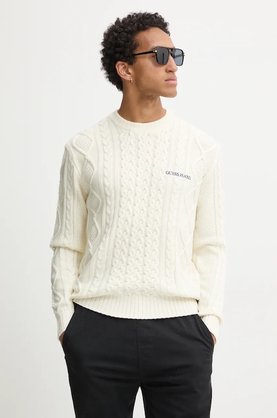 Пуловер с вълна Guess Jeans с вълна бежов M4BR34.Z3HN2