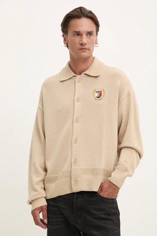 Tommy Jeans kardigan z domieszką wełny z domieszką wełny beżowy DM0DM19422